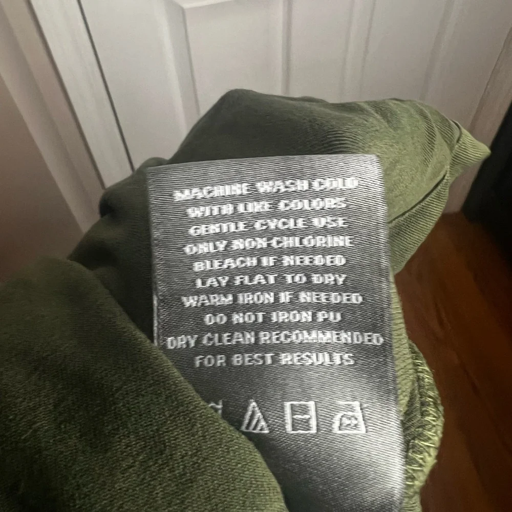 Torrid 0 Twill Canvas Drawstring Jacket Green Olive Faux Leather Sleeve L 12 - Picture 8 of 15